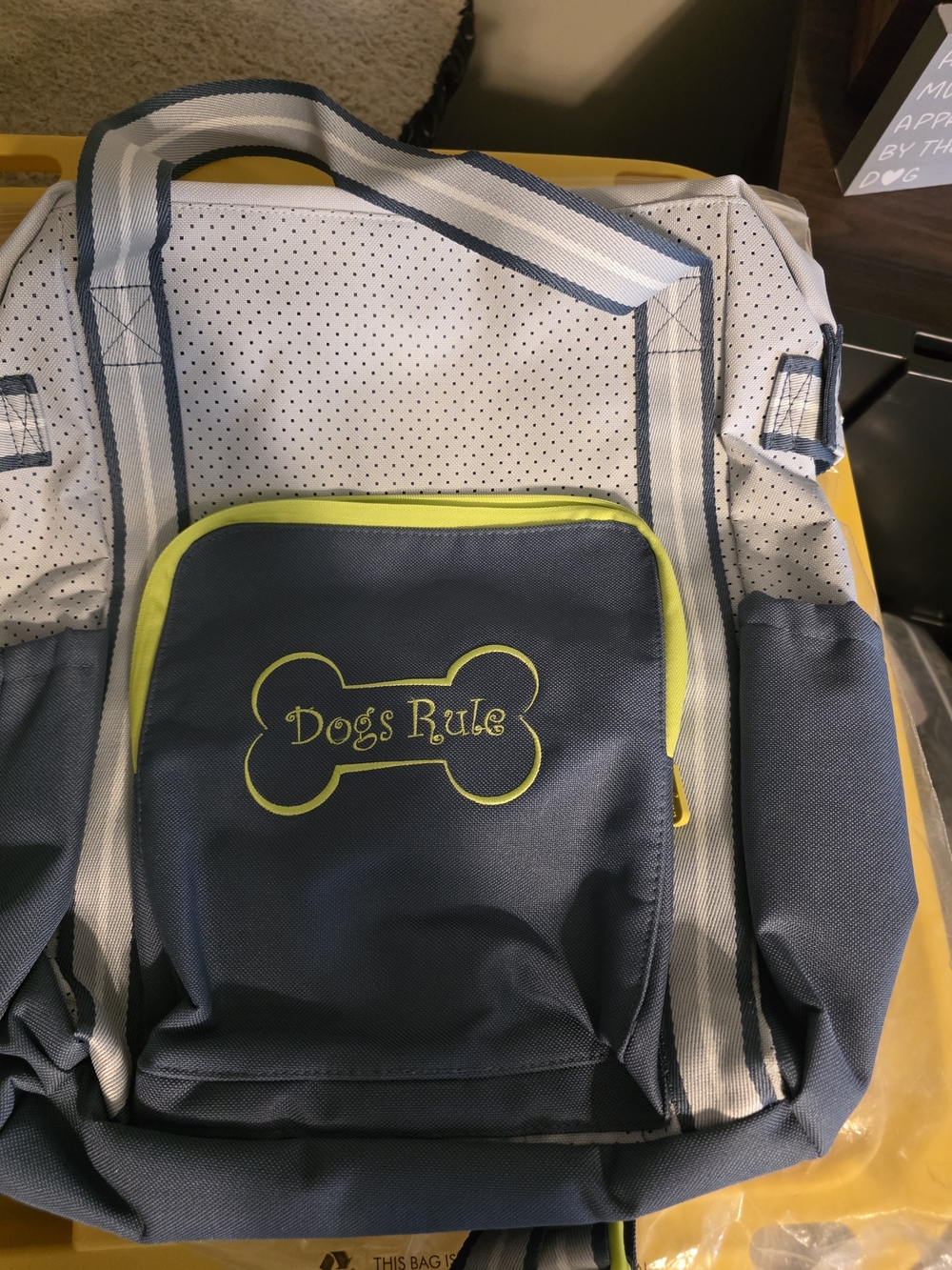 thirty-one Navy and Lime "Dogs Rule" Front-Pocket Tote